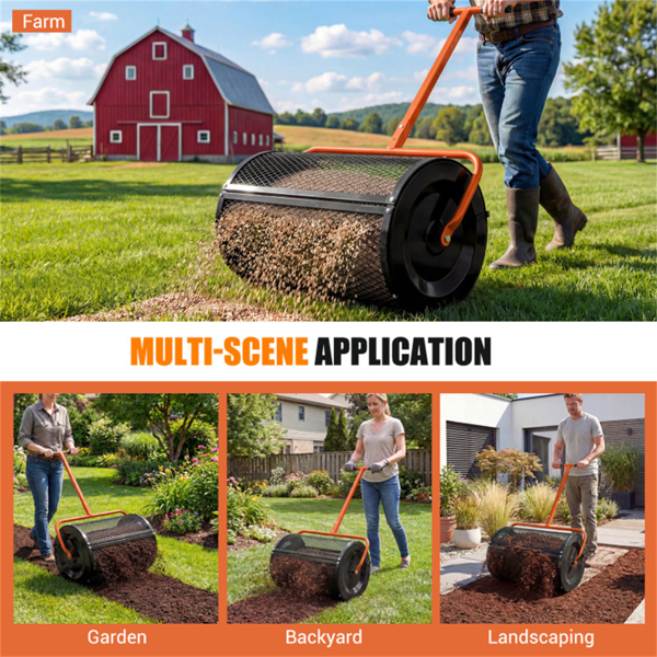 27英寸×16英寸草坪肥料撒布机，带钻石网无结块花园堆肥撒布机-橙色-10