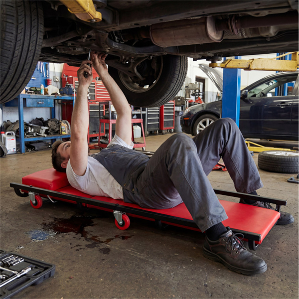 4级可调靠背机械滚动爬行器，重型6旋转脚轮车库维修车，带厚舒适垫-7