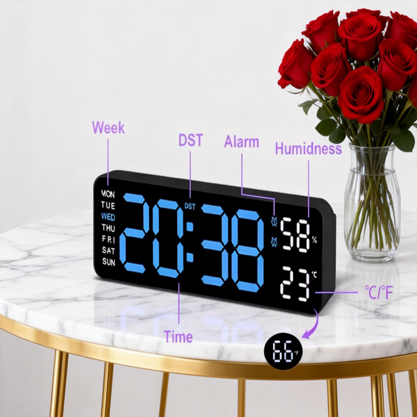 2026新款通用数字挂钟，大显示屏，LED灯，遥控器，倒计时，调光，夏令时，日期，星期，温度-2