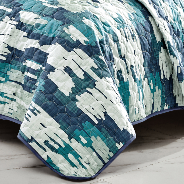 三件套白蓝抽象双面绗缝床品套件 - 双人床（Queen 尺寸）-5