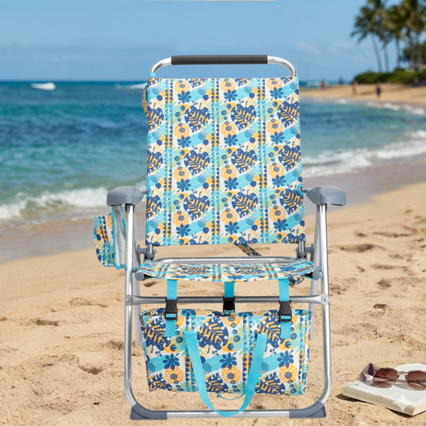 1pcs 座高17in 复古盛夏 铝沙滩椅 带头部海绵 侧单肩带 二合一布杯托侧袋 底部收纳提包  牛津布无横杆七档调节猫爪扶手沙滩椅17"-1 62*99*100.5cm 120kg-12