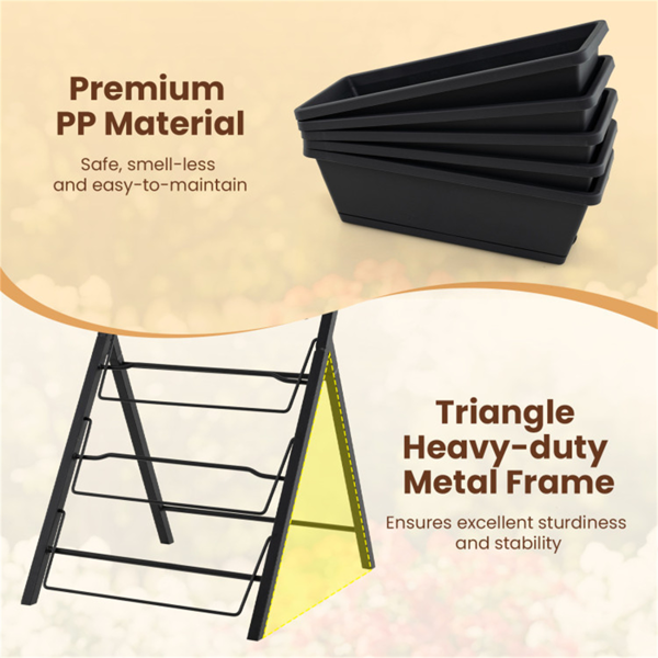 5层垂直高架花园床，带可拆卸花盆箱和滴水盘-4