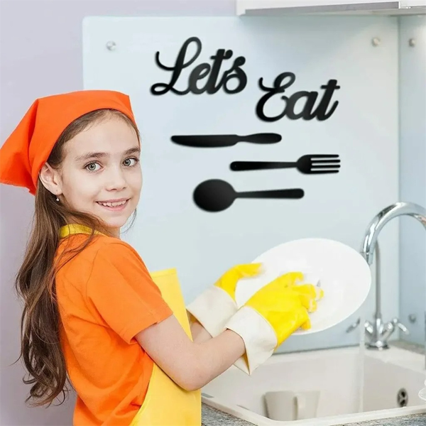 CIFbuy 手工锻铁用餐主题墙饰五件套 复古金属厨房标志雕塑（TikTok、temu下自提）-4