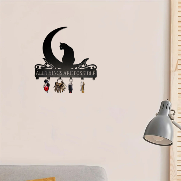 CIFbuy Moon Shaped Wall Shelf with Cat Hooks Entryway Organizer Modern Coat Rack Key Holder Jewelry Display （TikTok、temu下自提）-6