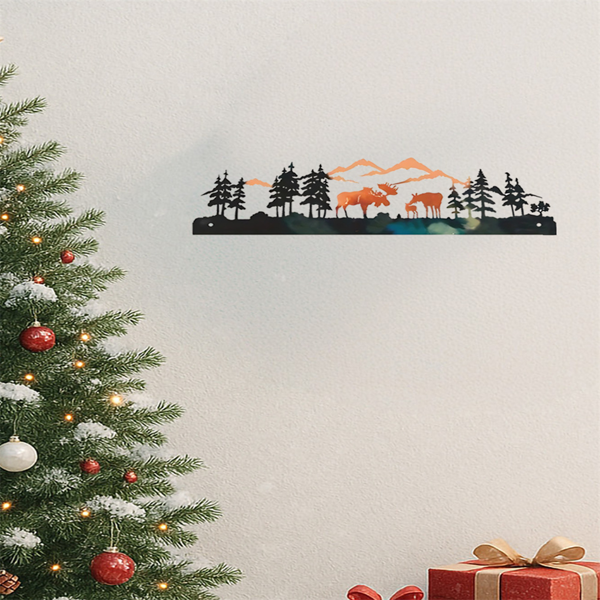 CIFbuy复古麋鹿冬季森林圣诞树壁饰 铁制墙艺客厅卧室入户装饰(TikTok、temu下自提)-5