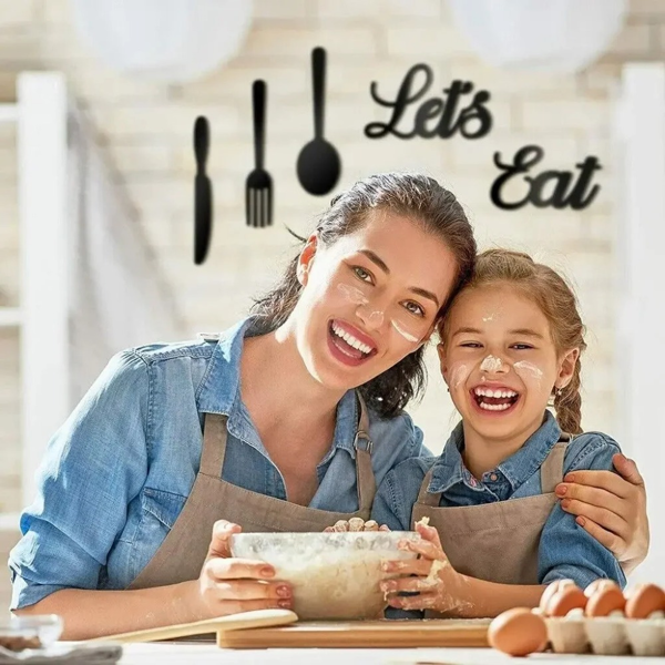 CIFbuy 手工锻铁用餐主题墙饰五件套 复古金属厨房标志雕塑（TikTok、temu下自提）-3