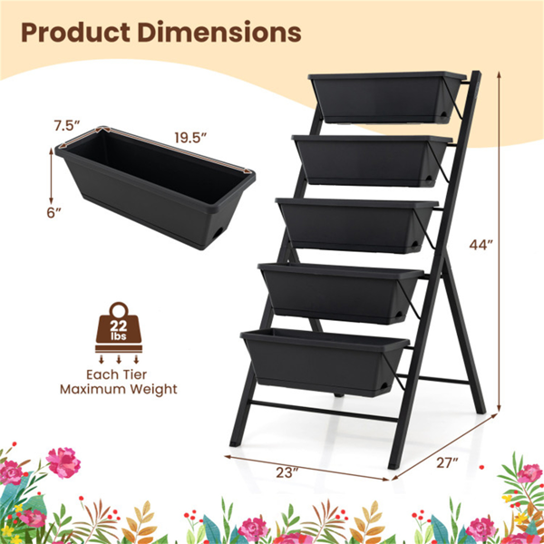 5层垂直高架花园床，带可拆卸花盆箱和滴水盘-2