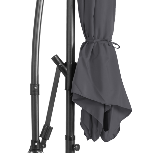 10FT  灰色 香蕉伞 圆形 太阳伞 涤纶布 6铁伞骨 铁直杆弯杆 带立柱脚筒 十字底座 带18灯珠-12