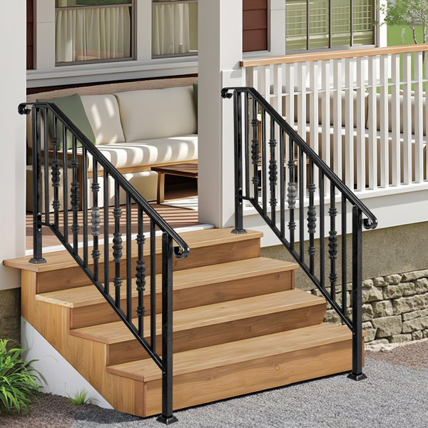 【替换22762521】哑光黑色   4阶 单宝塔加方葫芦装饰 庭院楼梯扶手-16