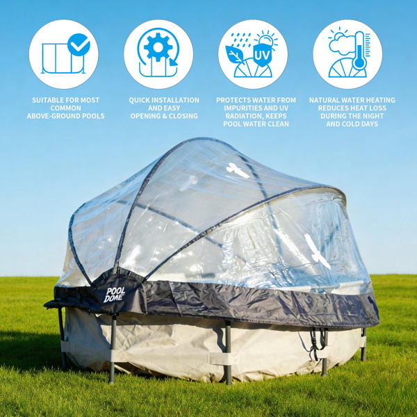 12英尺圆形多功能全天候泳池罩，适用于室外泳池，兼容清洁水和温水框架泳池--不支持self-pick up且不支持指定仓库发货-11