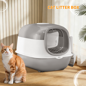 加厚材料灰色E24猫砂箱，结构稳定耐用，跨境质量更可靠