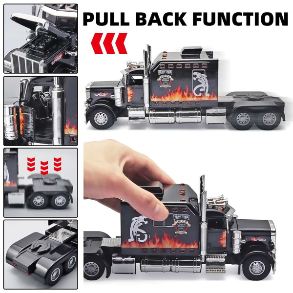 Semi Truck Toys for Boy Heavy Trucks,Metal Diecast Trucks Model Pull Back Cars with Light and Sound,Truck and Trailer Toys for Boys,Toy Trucks for Boys Age 4-8-4