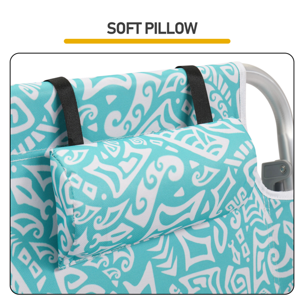 1pcs 座高8.5in 青色部落花纹 铝沙滩椅 带头枕 双肩带 二合一布杯托侧袋 背部冰包 连体牛津布有横杆五档调节可平躺铝沙滩椅8.5"-1 63*109*84cm 120kg-6