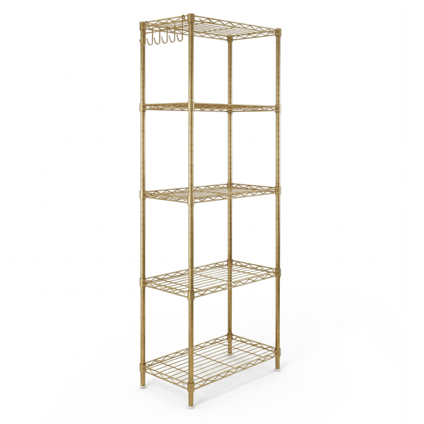 5层 可自由调节层间距  插梢式变形结构 带调节脚 展示架 铁 54*29*150cm 喷粉高光金-7