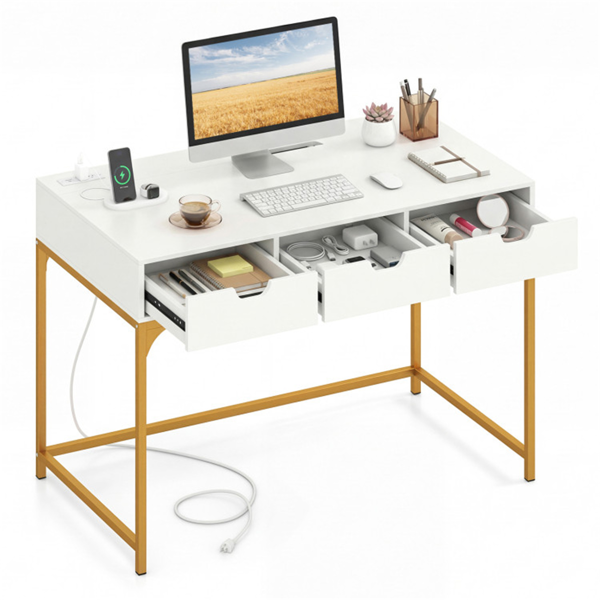 43.5英寸家庭办公桌，内置充电站和3个抽屉隐藏隔间-1