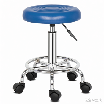 半PU皮 SGS认证气杠 尼龙轮 150kg 蓝色 技师凳 圆形坐垫 哈哈脚