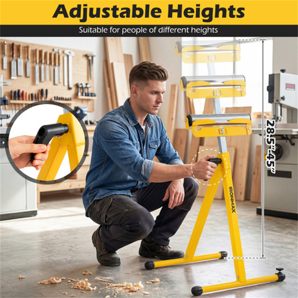 2件套重型金属折叠滚轮架，带边缘导轨便携式木工支架-黄色-8