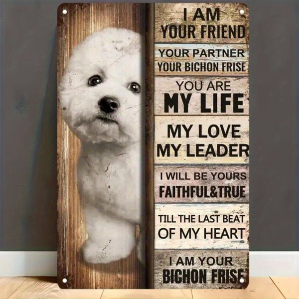 CIFbuy 复古比熊犬金属铁皮挂牌暖心宠物语录客厅卧室墙面装饰（TikTok、temu pick-up service）-1