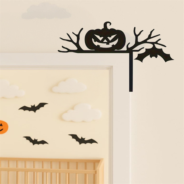 CIFbuy神秘黑色剪影门饰 万圣节幽灵卡通挂饰 哥特窗框派对家居户外装饰(TikTok、temu下自提)-2