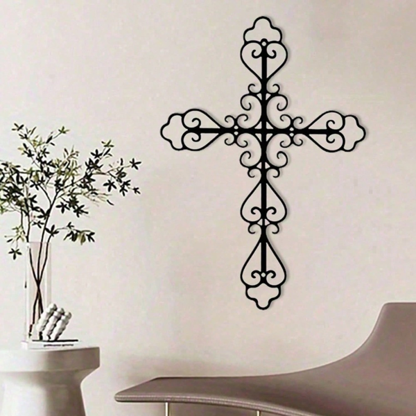 CIFbuy 金属烤漆镂空花纹十字架壁挂 基督教主题装饰墙饰（TikTok，temu 自提）-1