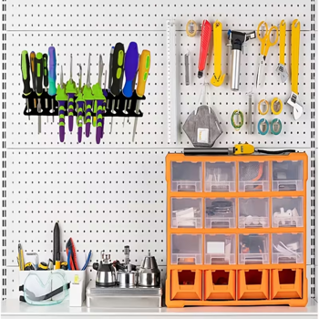 带安装套件的厚型金属墙壁工具面板 - 用于钳子/螺丝起子的车间整理器，墙壁储存系统 带安装套件的厚型钢制墙壁工具面板 - 用于钳子/扳手的槽角储存系统，车库车间解决方案，实用货架