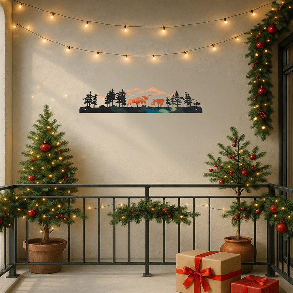 CIFbuy复古麋鹿冬季森林圣诞树壁饰 铁制墙艺客厅卧室入户装饰(TikTok、temu下自提)-2