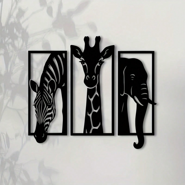 CIFbuy 金属烤漆非洲动物三联壁挂 斑马长颈鹿大象造型客厅墙面装饰（TikTok，temu 自提）-2