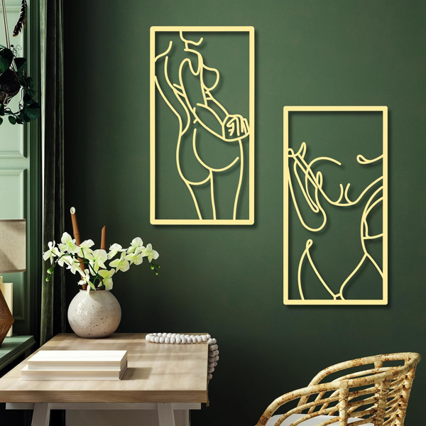 CIFbuy 4 件金属墙饰装饰极简抽象女性墙饰线条画金属线条艺术家居挂饰装饰适用于卧室厨房浴室客厅（现代风格，金色）（TikTok，temu 自提服务）-7