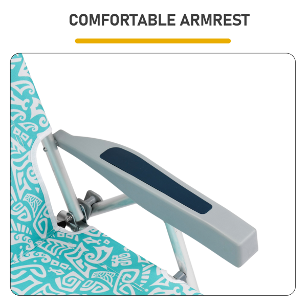 1pcs 座高8.5in 青色部落花纹 铝沙滩椅 带头枕 双肩带 二合一布杯托侧袋 背部冰包 连体牛津布有横杆五档调节可平躺铝沙滩椅8.5"-1 63*109*84cm 120kg-5