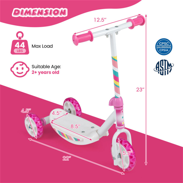 适用于2岁幼儿的带LED发光车轮的三轮儿童滑板车+-3