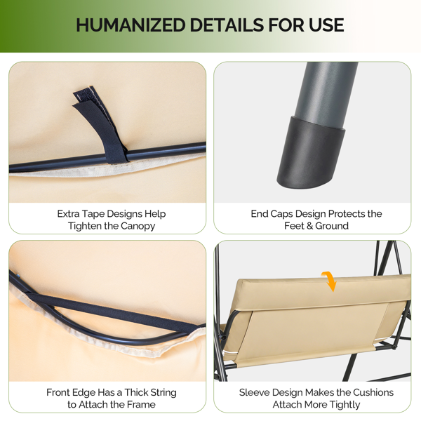 68*43*60inch 卡其色 KD款 带软垫 顶蓬 铁+牛津布 250kg 铁秋千套装-5