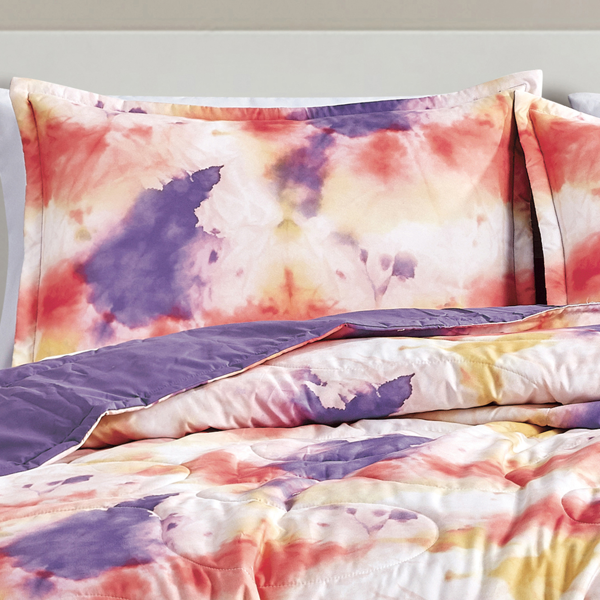 淡紫色抽象红色绗缝三件套床盖 特大号（King 尺寸）-2