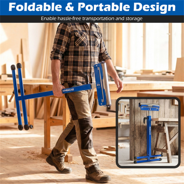 2件套重型金属折叠滚轮架，带边缘导轨便携式木工支架-蓝色-8