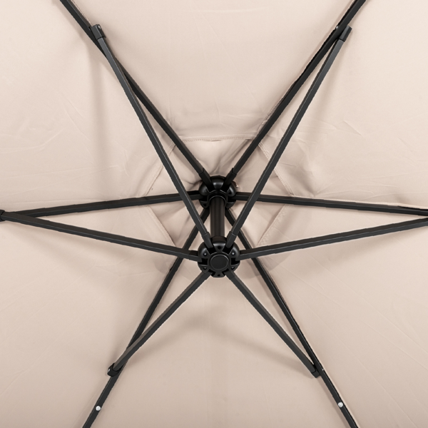 10FT 卡其色 香蕉伞 圆形 太阳伞 涤纶布 6铁伞骨 铁直杆弯杆 带立柱脚筒 十字底座 带18灯珠-12