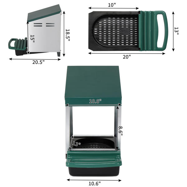 27x52x47cm 斜顶 绿+银 单隔间 塑料+铁 喂食用品-10