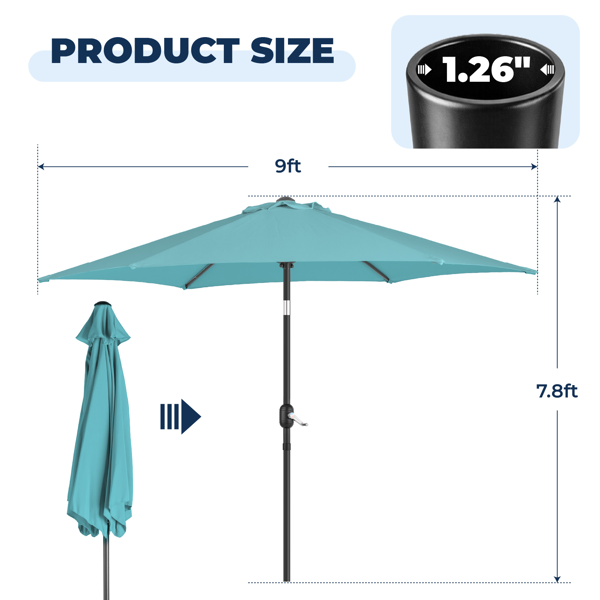 9FT 天蓝色  转向头 KD 圆形  太阳伞 涤纶布 6铁伞骨 铁中柱-16