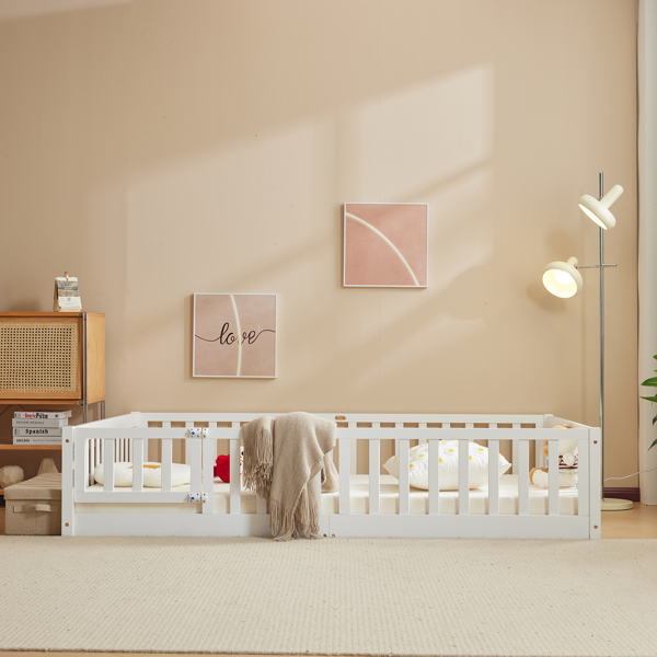 白色 油漆面 松木 围栏床 带门 带铺板 Full 儿童木床-19