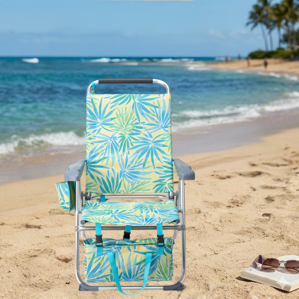 1pcs 座高17in 清爽夏威夷 铝沙滩椅 带头部海绵 侧单肩带 二合一布杯托侧袋 底部收纳提包 牛津布无横杆七档调节猫爪扶手沙滩椅17"-1 62*99*100.5cm 120kg-12