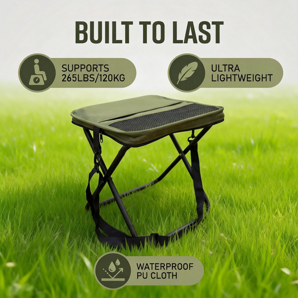 便携式露营凳和折叠小椅 - 紧凑型折叠凳，耐用可折叠凳，适用于钓鱼、徒步旅行、烧烤、户外活动，1件装，绿色-3