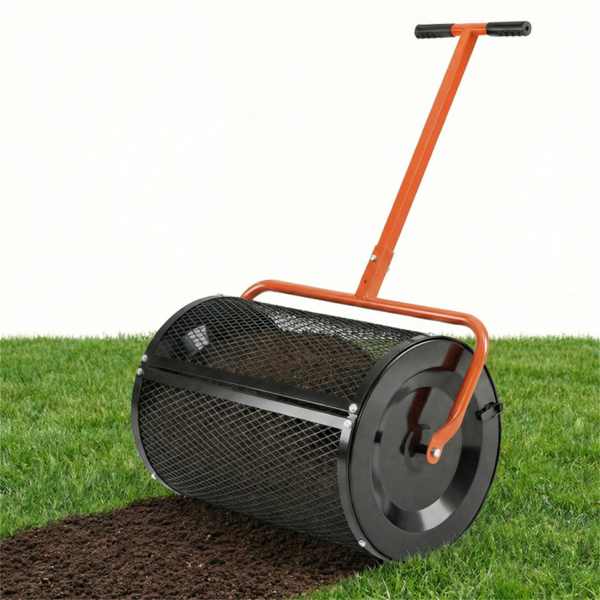 27英寸×16英寸草坪肥料撒布机，带钻石网无结块花园堆肥撒布机-橙色-6