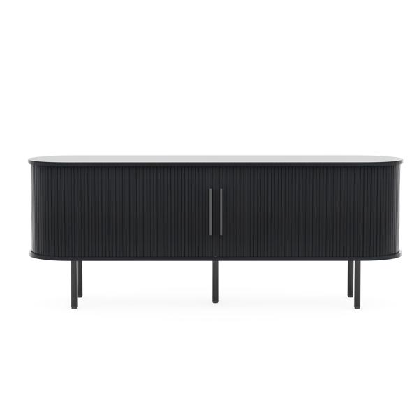 黑色 浮雕 刨花板 椭圆台面 147*35*58cm 推拉格栅门 电视柜-11