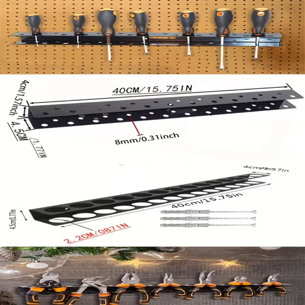 带安装套件的厚型金属墙壁工具面板 - 用于钳子/螺丝起子的车间整理器，墙壁储存系统 带安装套件的厚型钢制墙壁工具面板 - 用于钳子/扳手的槽角储存系统，车库车间解决方案，实用货架-6