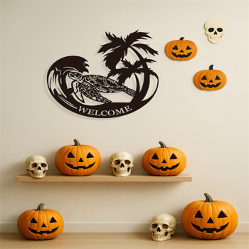 CIFbuy几何海龟激光切割哑光黑铁艺术墙饰 室内外防水装饰（TikTok、temu下自提）