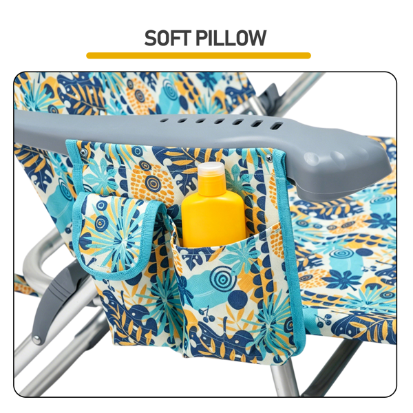 1pcs 座高17in 复古盛夏 铝沙滩椅 带头部海绵 侧单肩带 二合一布杯托侧袋 底部收纳提包  牛津布无横杆七档调节猫爪扶手沙滩椅17"-1 62*99*100.5cm 120kg-8