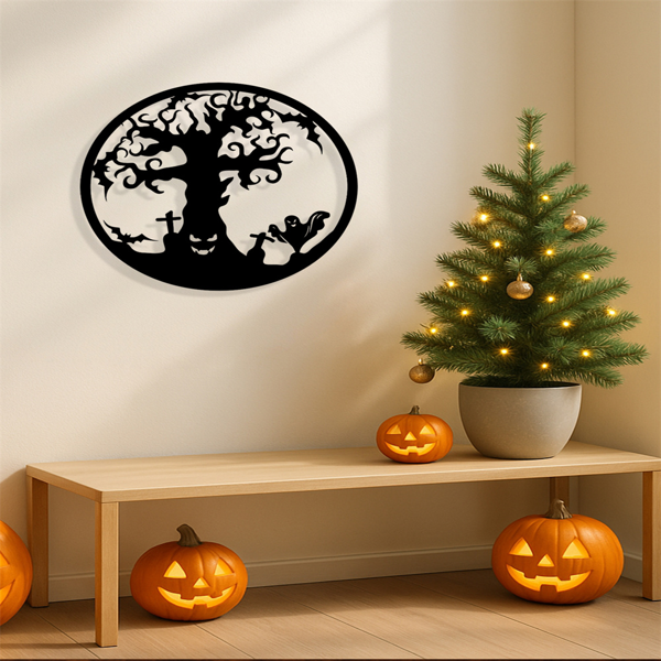 CIFbuy哥特金属生命树墙艺雕塑黑色锻铁墙饰室内户外万圣节家居装饰（TikTok、temu下自提）-3