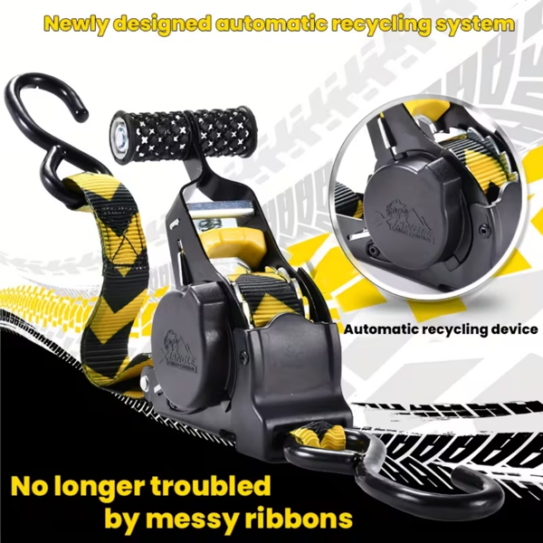 （正品）伸缩式棘轮绳（2条装）- 1英寸 X 119英寸（1155磅断裂强度）- 重型汽车自缩绳，适用于卡车、货运拖车、摩托车、电动车等-8