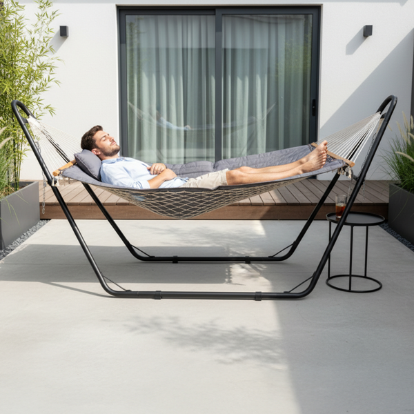 315*104*128CM 大双杆  灰色床面+黑色架子 吊床套装 440lb 底部网兜双层夹棉床面-9