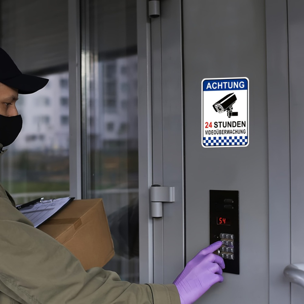 CIFbuy 德文视频监控铝制警示牌室内外安全标识（TikTok、temu 下自提）-3