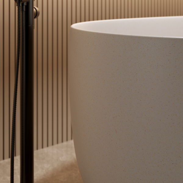 47英寸哑光人造石浴缸，独立式人造石树脂浴缸，哑光白色人造石浸泡浴缸，带溢流口和弹出式排水口的独立式浴缸-6