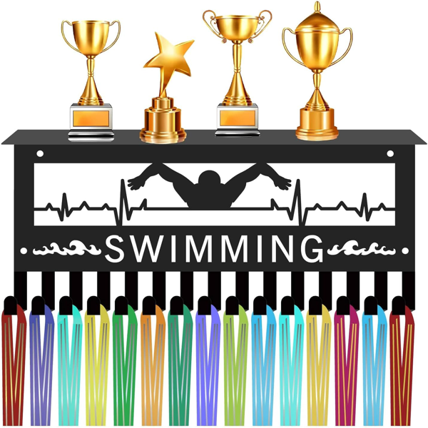 CIFbuy 金属烤漆游泳主题奖牌挂钩 心电图游泳运动员造型奖牌展示架（TikTok，temu 自提）-1